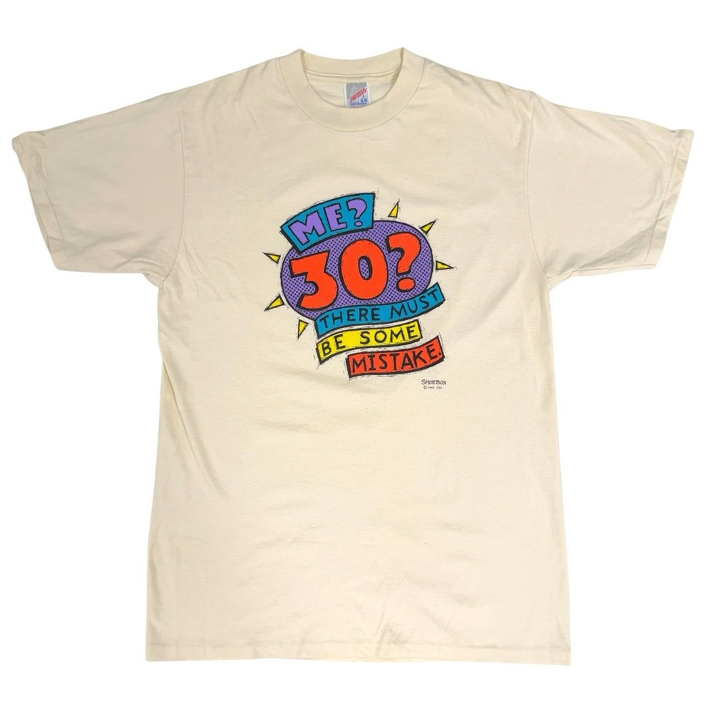 Vtg 90s Size Large Jerzees Shoebox 30th Birthday Funny Single Stitch Shirt USA